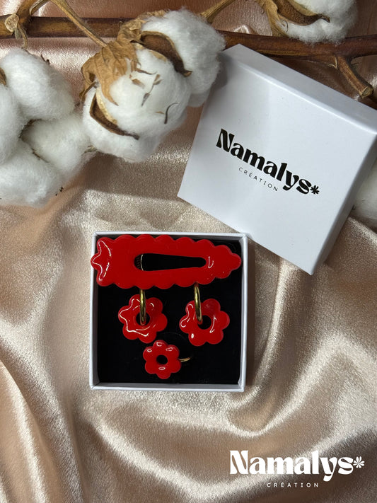 Coffret pampilles + créoles + bague + barrette cheveux